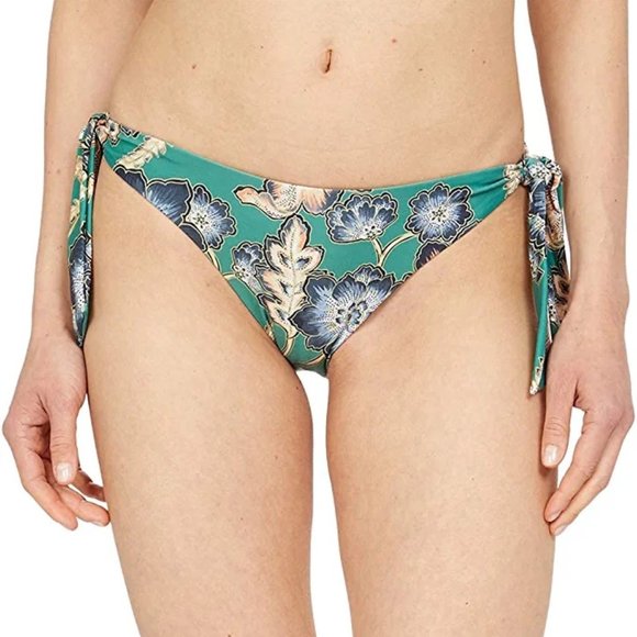 Large -O'NEILL Floral Side Tie Hipster Bikini Swimsuit Bottom (Green/Blue/Peach) - Picture 1 of 3